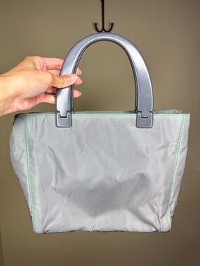 Prada Light Gray Tote with Slate Gray Handles